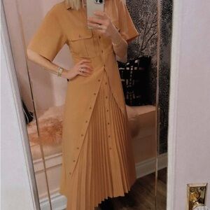 A.L.C. Florence Pleated Button Front Dress - Tan Size 2